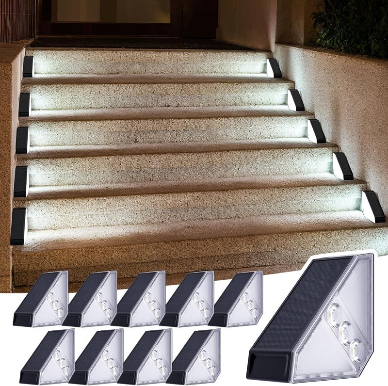 JSOT Solar Lights for Step 10 Pack, Stair Lights Outdoor Yard Decor, IP65 Waterproof Deck Lighting for Outside, Solar Powered Garden Light for Fence, Backyard, Front Porch Step, Balcony, Wall, Patio - Image 1